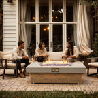 Alora Luxury 48-Inch Outdoor Wood Grain Iron Fire Pit Table with Lava Rocks
