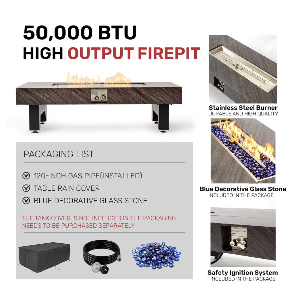 Alora 54-Inch Modern Outdoor Propane Fire Pit Table with Waterproof Cover