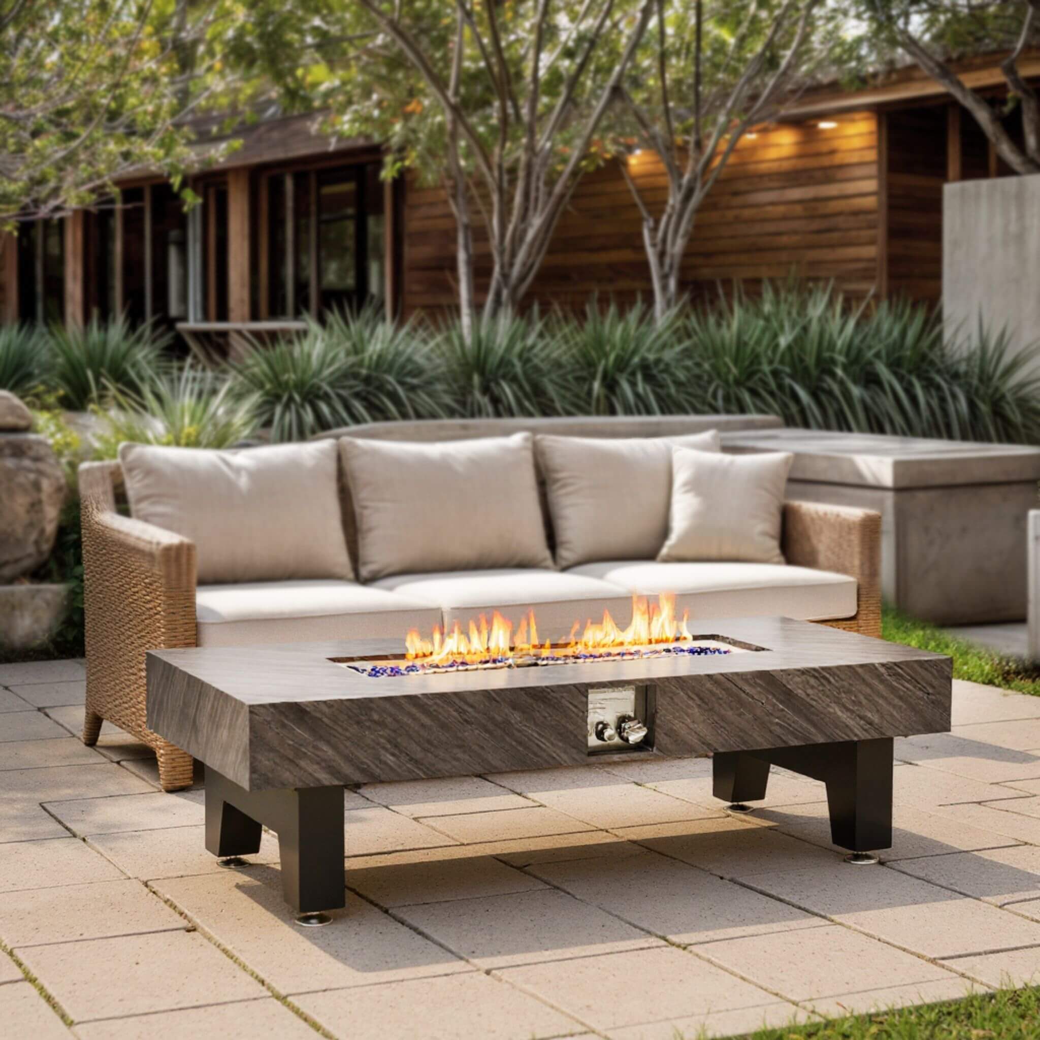 Alora 54-Inch Modern Outdoor Propane Fire Pit Table with Waterproof Cover