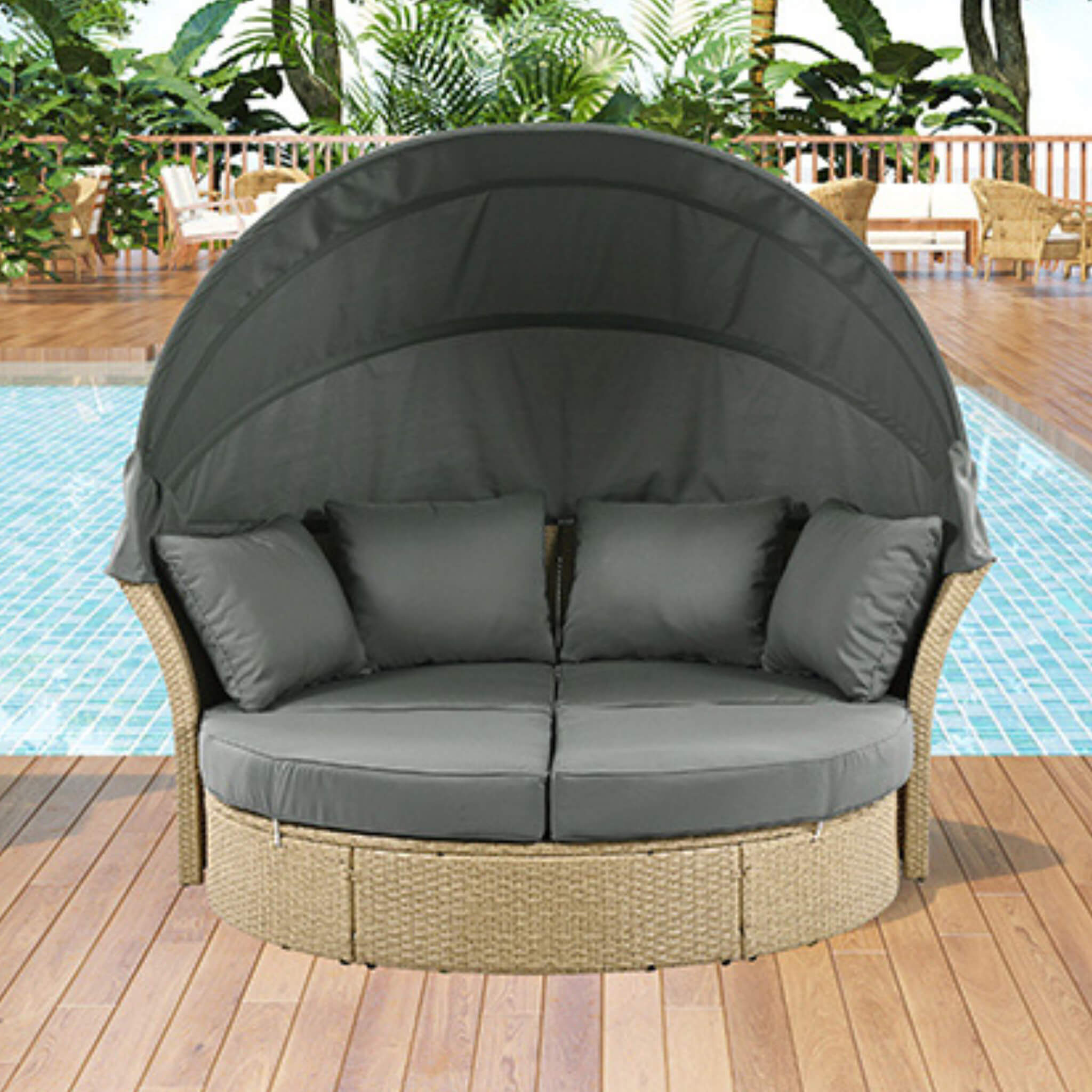Alora Premium Outdoor Garden Wicker Rattan Patio Daybed With Retractable Canopy