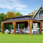 [12X20FT] Alora Premium Large Aluminum Hardtop Gazebo W/ Netting, Privacy Curtains And Wood Grain Finish