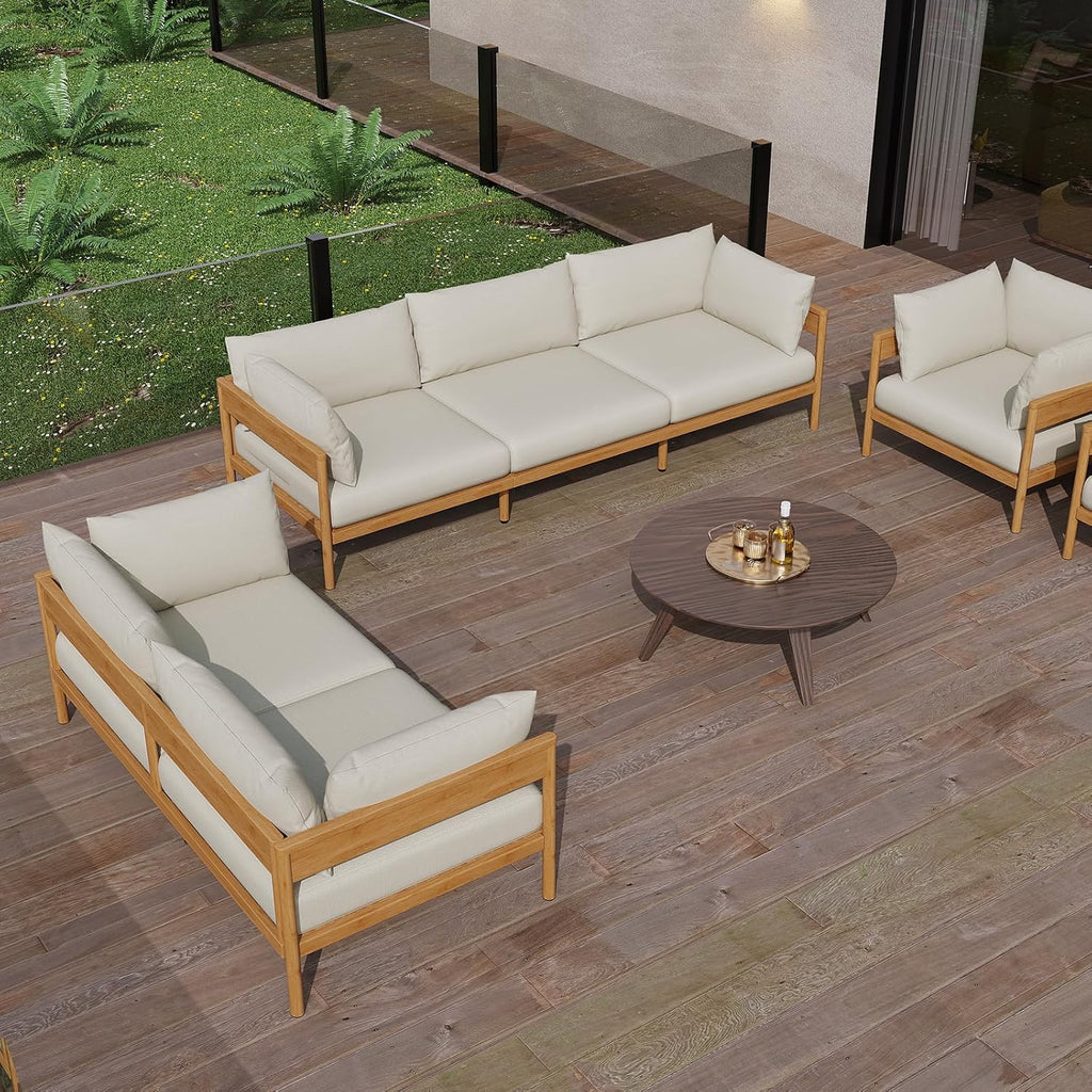 Modern Outdoor Patio Furniture Set, All-Weather Aluminium Conversation Sectional Sofa with Thick Cushions for Backyard, Garden, Porch, Couch, Beige