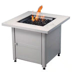 30 In. Gas Fire Pit Table with Cover, Black Glass