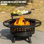 36 Inch Outdoor Fire Pit with Grill,Wood Burning Fire Pits for outside with Lid & Fire Poker,Metal 3-In-1 Firepit Table with Cooking Grate,Outdoor Firepit for Yard,Bonfire,Patio(Charcoal)