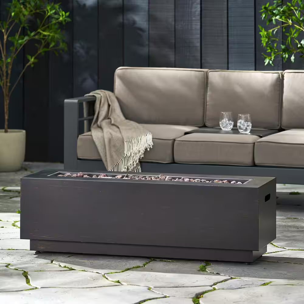 48 In. W X 15 In. H Square Iron Gas Burning Outdoor Fire Pit in Brown