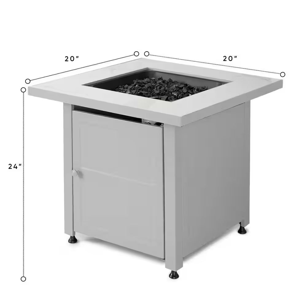 30 In. Gas Fire Pit Table with Cover, Black Glass