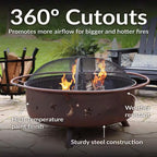 Cosmic 42 In. X 23 In. Large round Steel Wood Burning Fire Pit with Spark Screen