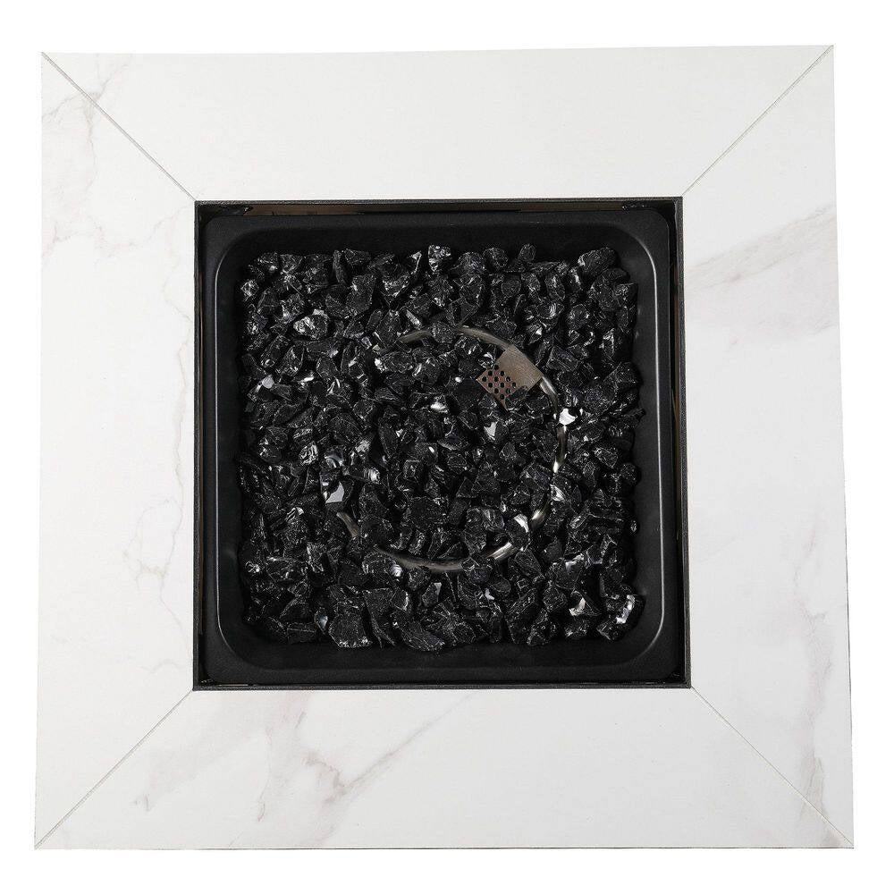 30 In. Gas Fire Pit Table with Cover, Black Glass
