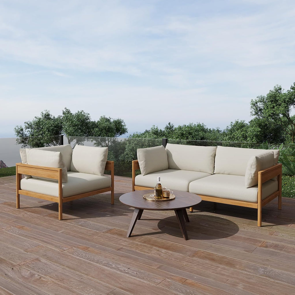 Modern Outdoor Patio Furniture Set, All-Weather Aluminium Conversation Sectional Sofa with Thick Cushions for Backyard, Garden, Porch, Armchair, Beige