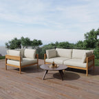 Modern Outdoor Patio Furniture Set, All-Weather Aluminium Conversation Sectional Sofa with Thick Cushions for Backyard, Garden, Porch, Armchair, Beige