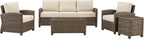 Bradenton 5-Piece Outdoor Sofa Patio Furniture Set, Wicker Conversation Sets for Porch, Brown with Sand Cushions