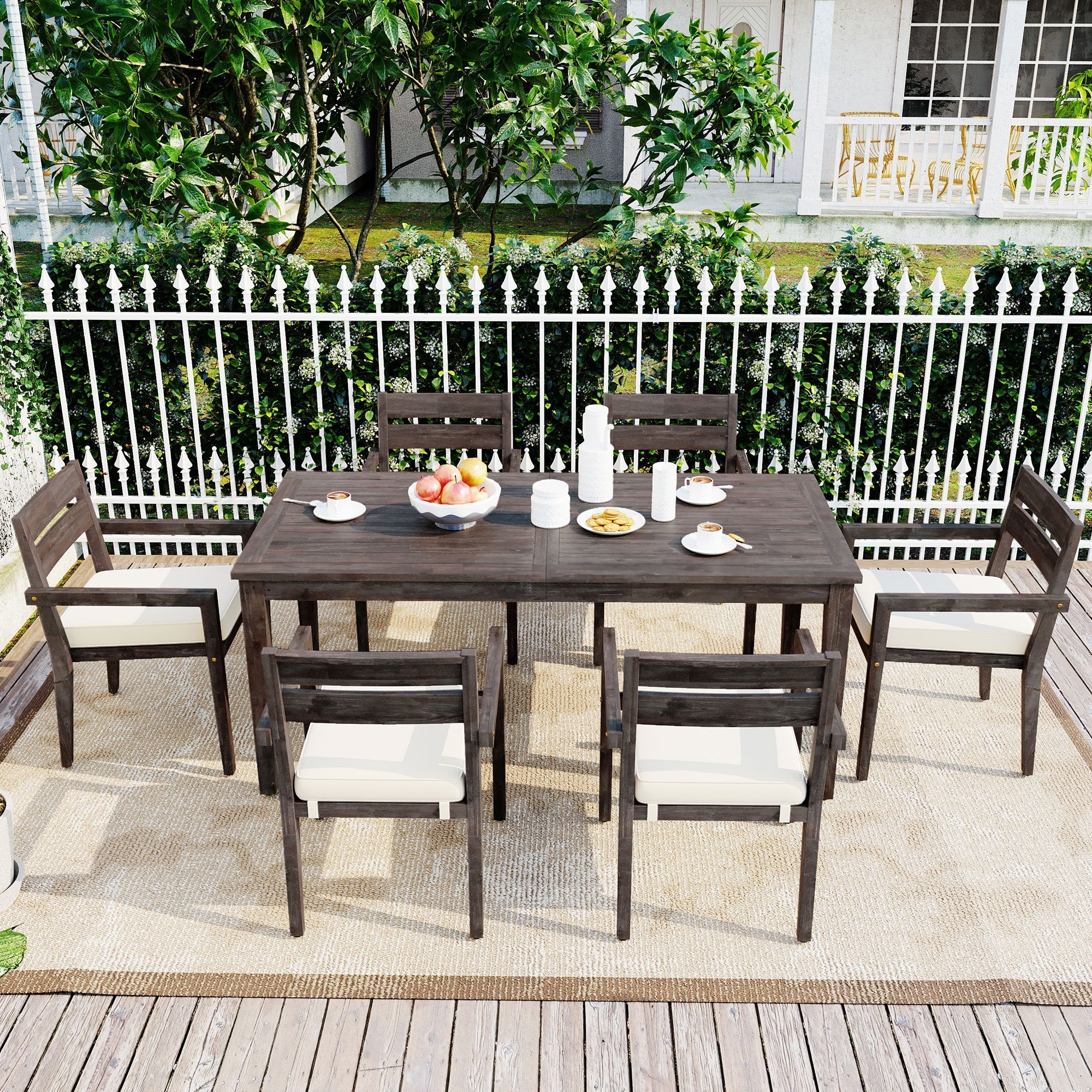 7- Piece Acacia Wood Outdoor Dining Set with Cushions