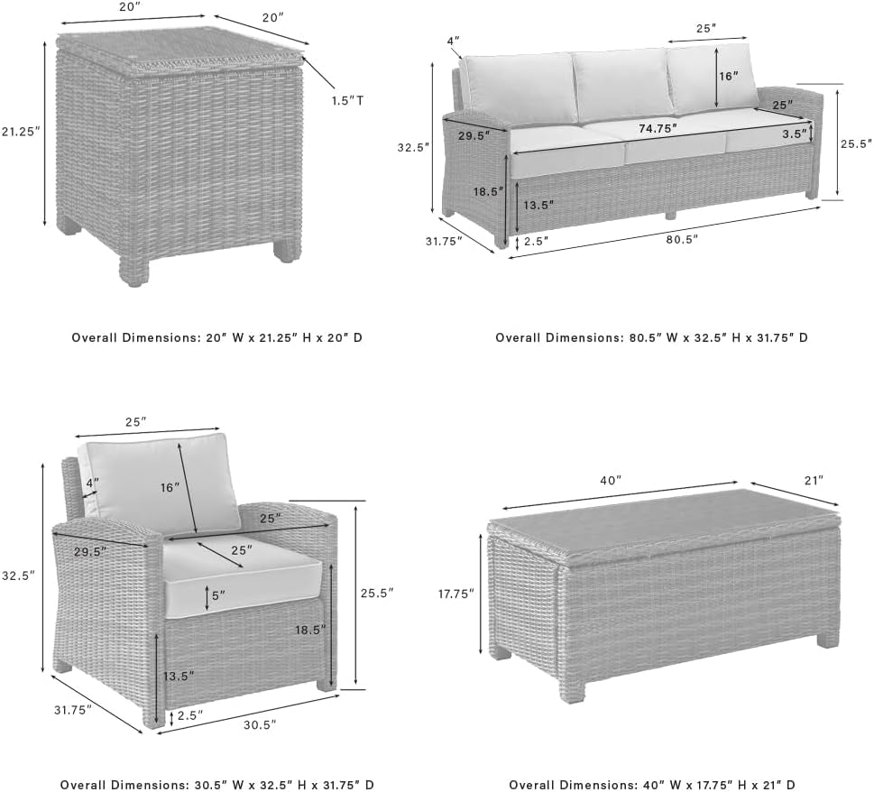 Bradenton 5-Piece Outdoor Sofa Patio Furniture Set, Wicker Conversation Sets for Porch, Brown with Sand Cushions