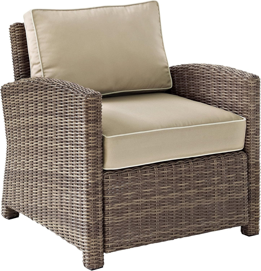 Bradenton 5-Piece Outdoor Sofa Patio Furniture Set, Wicker Conversation Sets for Porch, Brown with Sand Cushions