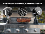 Larger 4-Burner Propane Gas Grills Stainless Steel Cabinet Style with Infrared Side Sear & Side Burners Knob Controls Built-In Thermometer with Stainless Steel Rotisserie Kit(2 Items)