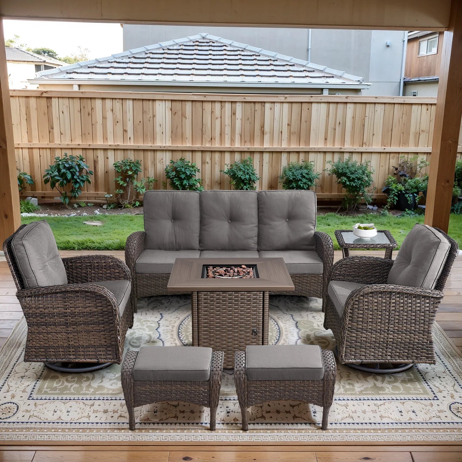 Outdoor Fire Pit Conversation Set, 3-Seat Sofa & Chairs Patio Furniture Set