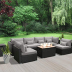 Outdoor Patio Furniture Set Wicker Rattan Patio Conversation Set with Fire Pit Table Sectional Sofa Set Seating Furniture with Thickened Cushion (Light Gray - Rectangular Fire Pit Table)