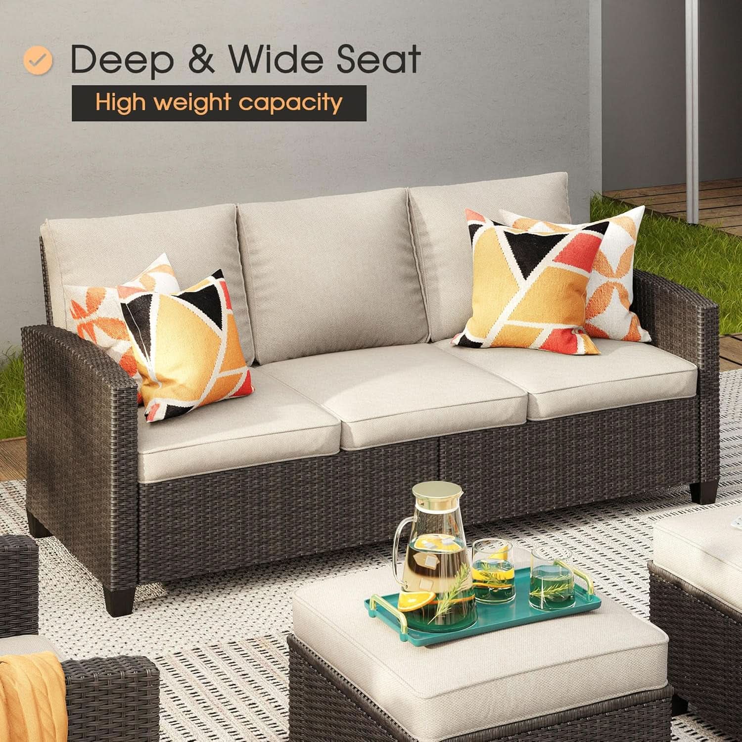 Eight-Piece Outdoor Patio Furniture Set with Firepit