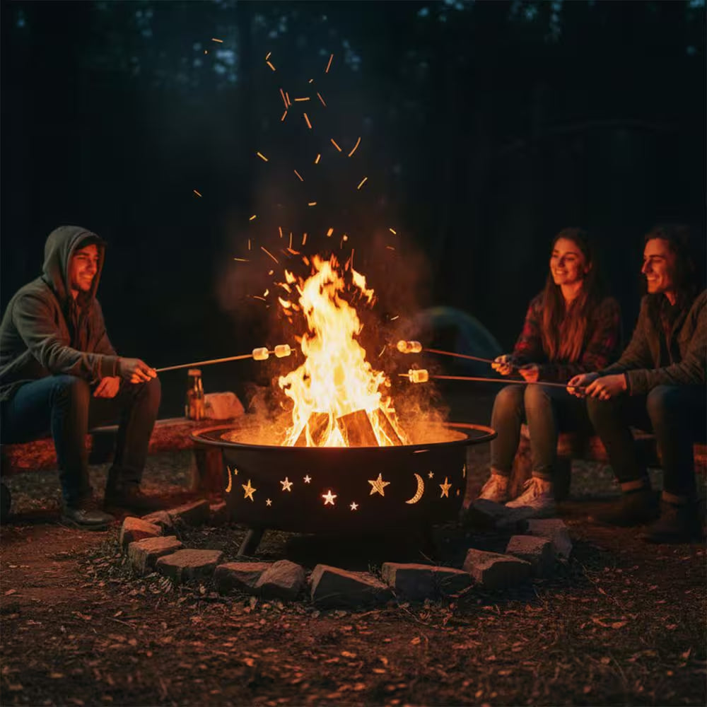 Cosmic 42 In. X 23 In. Large round Steel Wood Burning Fire Pit with Spark Screen
