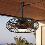21 In. Smart Indoor/Outdoor Industrial Black Caged Plug-In Ceiling Fans with Dimmable LED with Remote Included