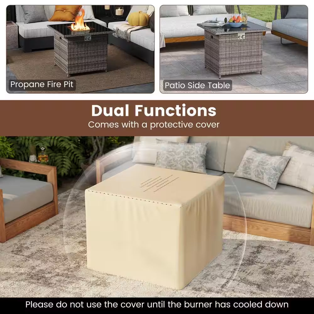 32.5 In. 5,000 BTU Propane Fire Pit Table with Tempered Glass Top, Gray