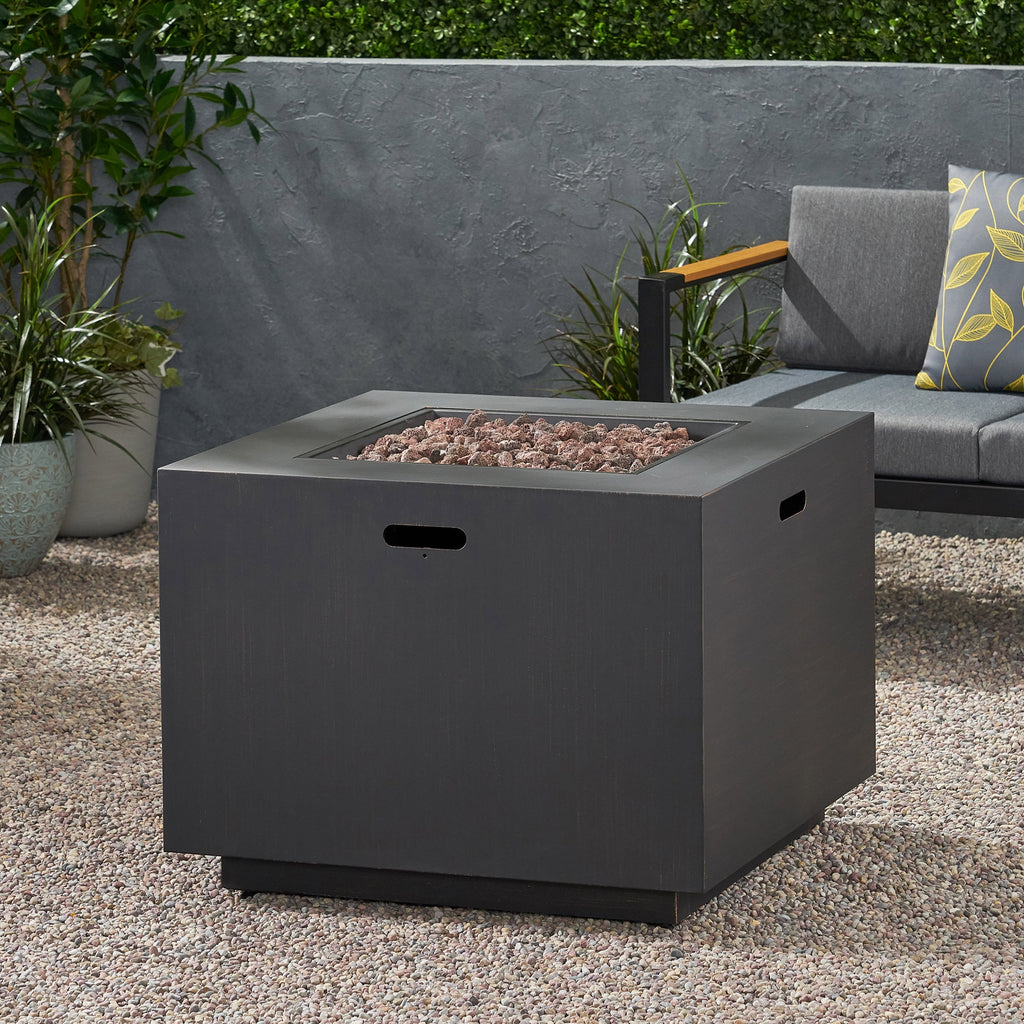 Outdoor Iron Square Propane Fire Pit - Brushed Brown