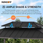 8 Ft. X 12 Ft. Matte Black Churchill Cedar Framed Grill Gazebo with DC Solar Power for Backyard