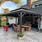 12 Ft.X 20 Ft.Bronze Patio Outdoor Gazebo for Backyard Hardtop Aluminum Frame with Hooks,Netting,Khaki Curtain,36-Lights