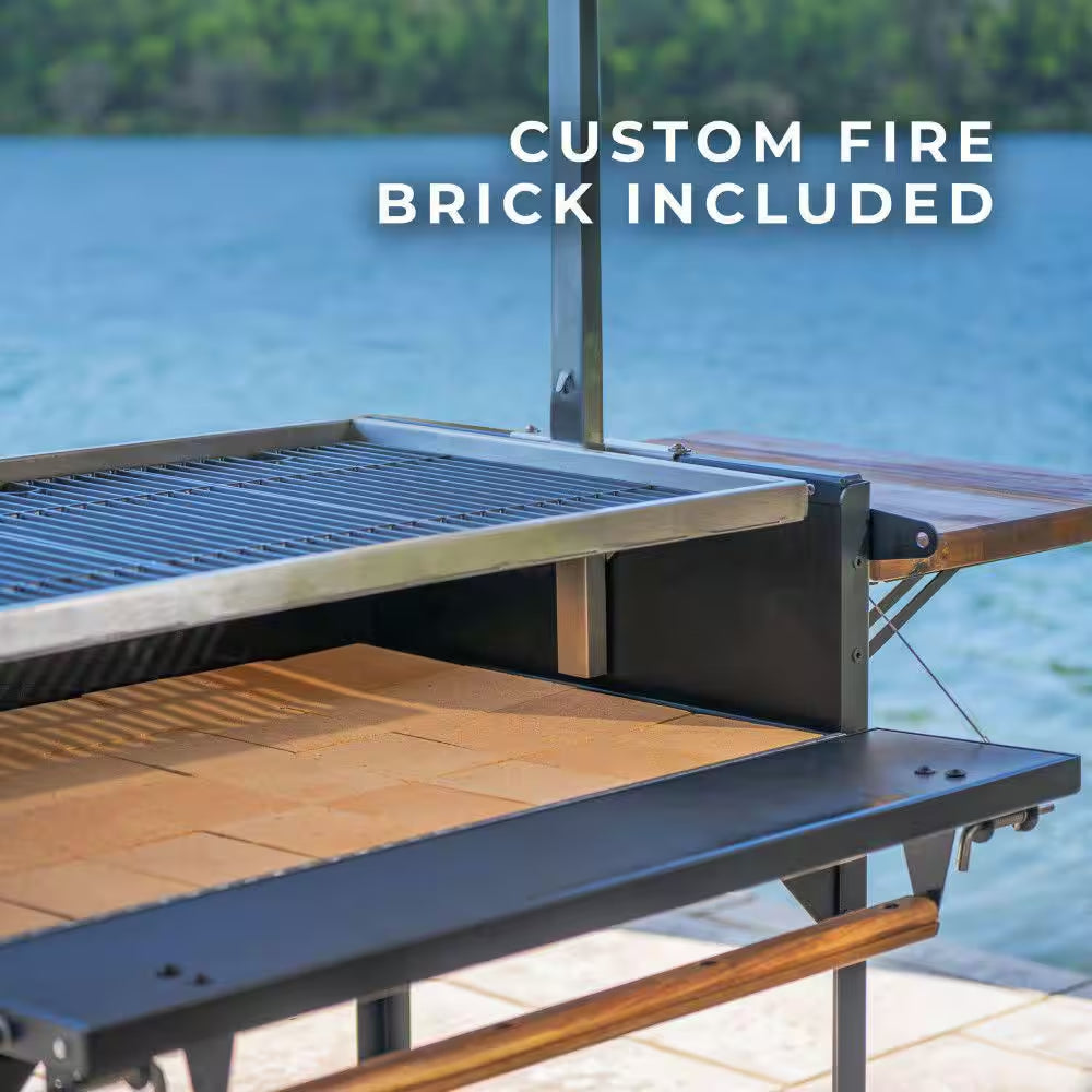 Heritage 4 Ft. X 2 Ft. Open-Fire Stainless Steel Santa Maria Argentine BBQ Grill with Adjustable Grill Grates in Black