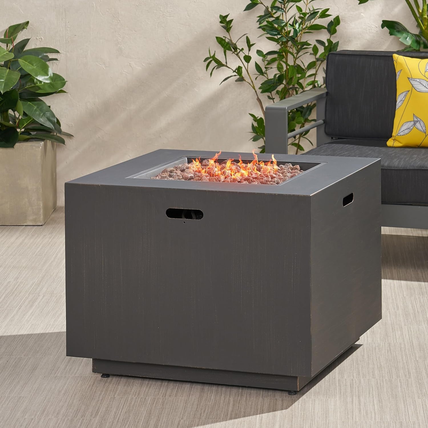 Solomon Outdoor 33-Inch Square Fire Pit, Brushed Brown
