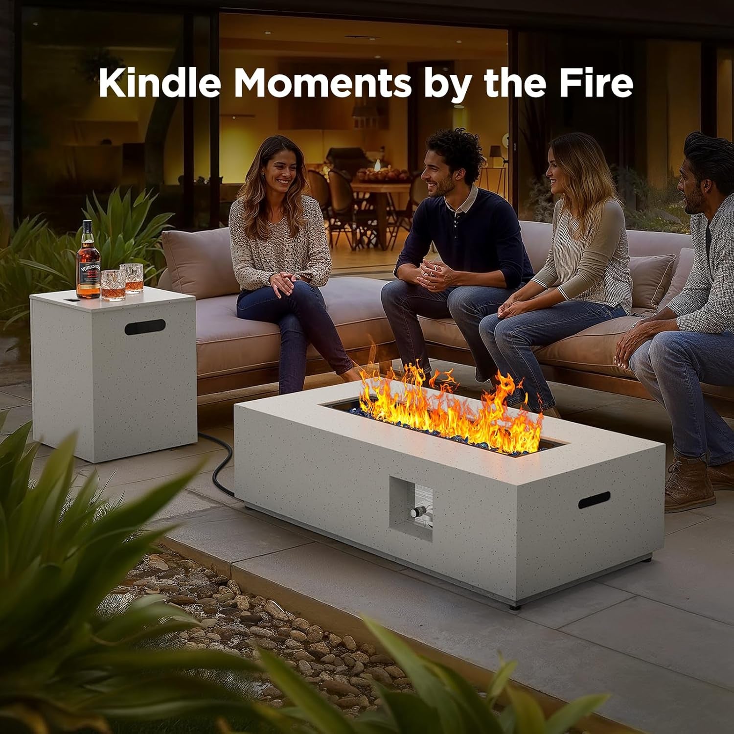 43Inch Propane Fire Pit, 50000 BTU Outdoor Gas Fire Pit Table with CSA Certification, Glass Rocks, Rectangular Heater for Patio, Backyard, Deck, Balcony, with Waterproof Cover & Adjustable Legs