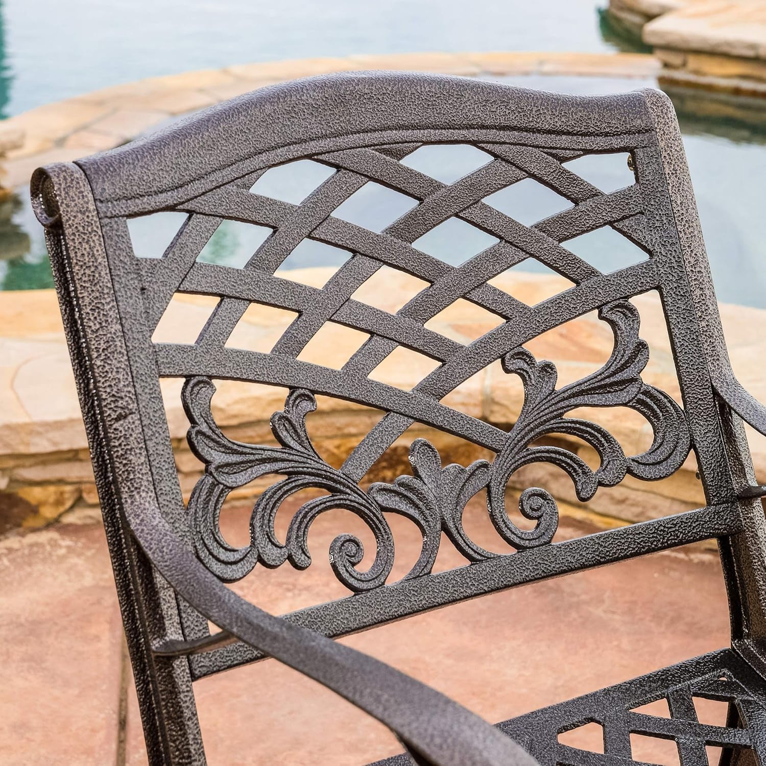 Sarasota Outdoor Cast Aluminum Outdoor Chairs, 2-Pcs Set, Hammered Bronze