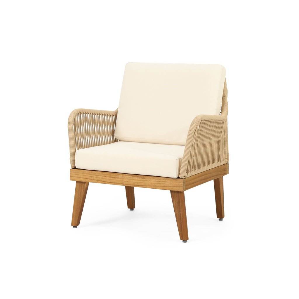 Outdoor Club Chair With Rope Weave Design - Teak