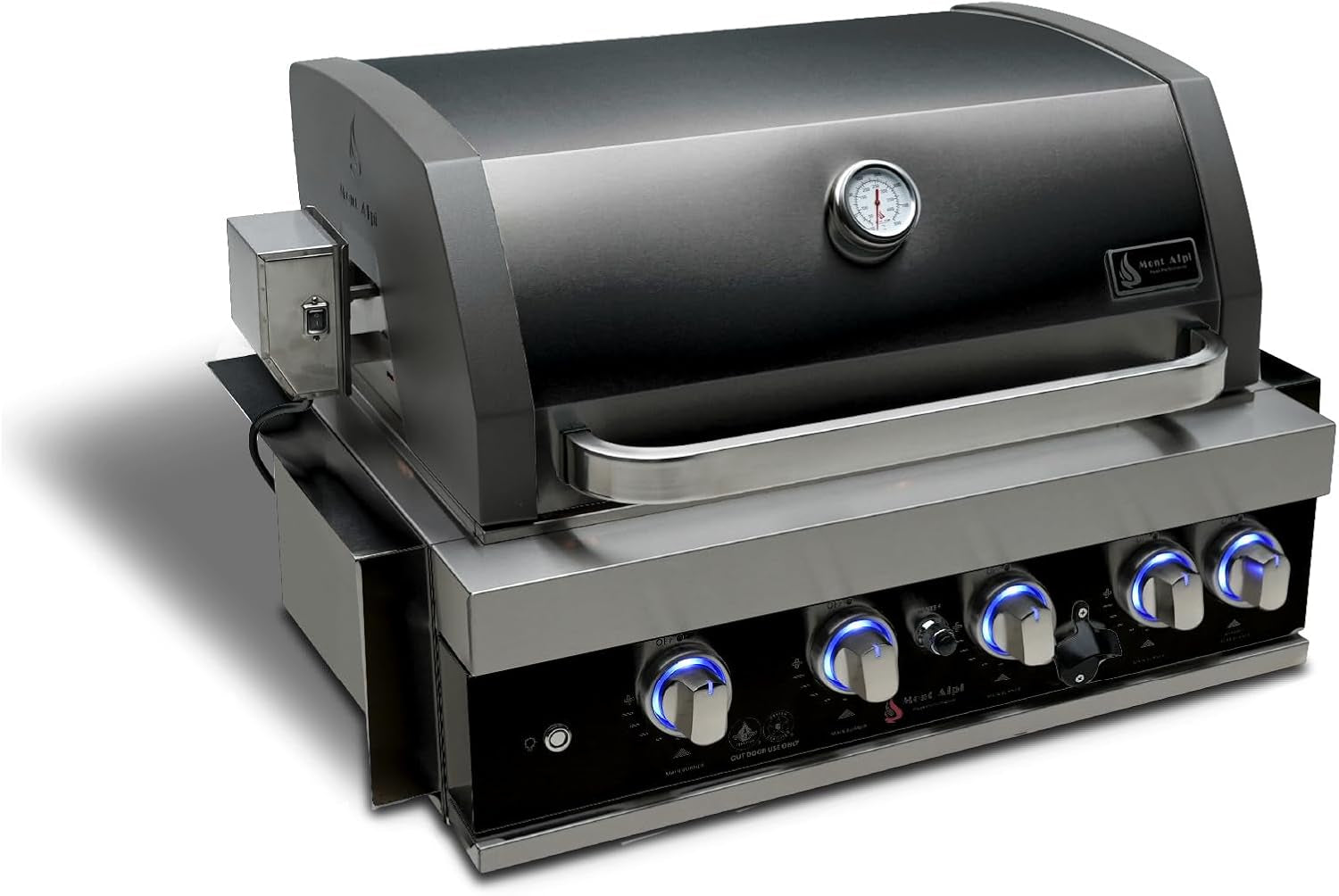 Premium 32"W X 23"D X 21"H Black Stainless Steel 4-Burner 63000 Btus Outdoor Kitchen Kitchen Island Heavy Duty Propane Built-In BBQ Gas Grill Head with Infrared Rear Burner + Rotisserie Kit
