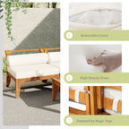 6- Piece Acacia Wood Outdoor Modular Sectional with Daybed and Tea Table