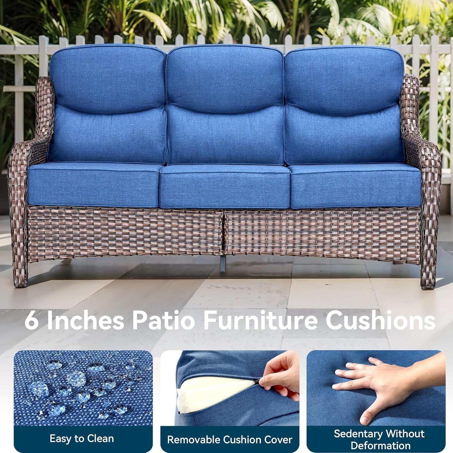 Luxury High Back Outdoor Furniture with 6-Inch Thick Cushions, Patio Furniture Set with Swivel Chairs, 6 PCS Wicker Conversation Set for Porch, Balcony, Deck and Yard