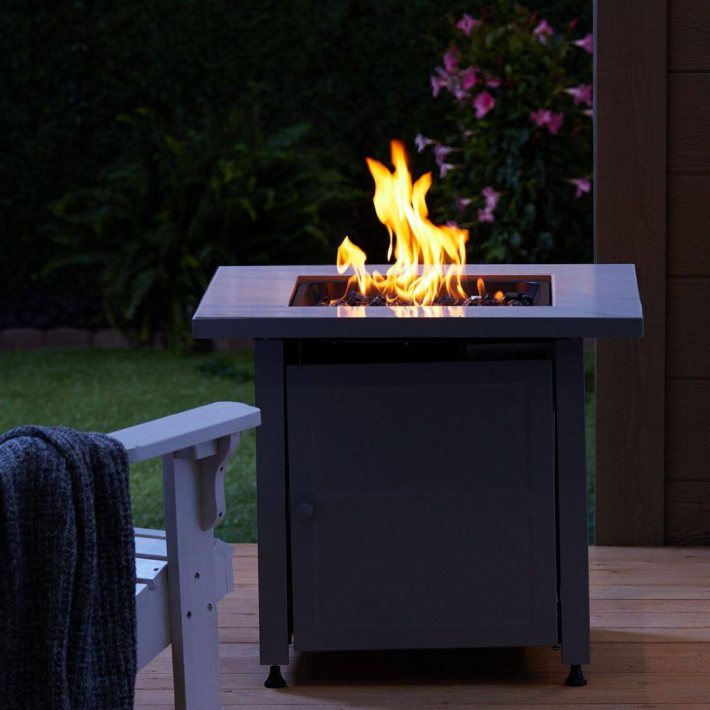 30 In. Gas Fire Pit Table with Cover, Black Glass