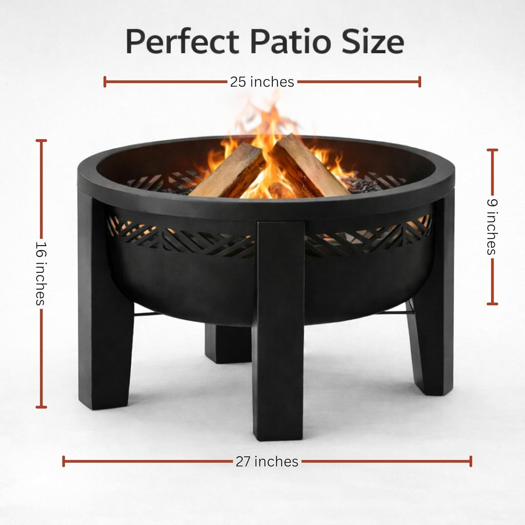 Fire Chief Wood Burning Fire Pit with Tabletop Lid – Modern Outdoor Metal Fire Pit for Patio & Backyard – Premium Heavy Duty Fire Pit Bowl with Multi-Use Side Table (Decorative Bowl)