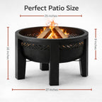 Fire Chief Wood Burning Fire Pit with Tabletop Lid – Modern Outdoor Metal Fire Pit for Patio & Backyard – Premium Heavy Duty Fire Pit Bowl with Multi-Use Side Table (Decorative Bowl)