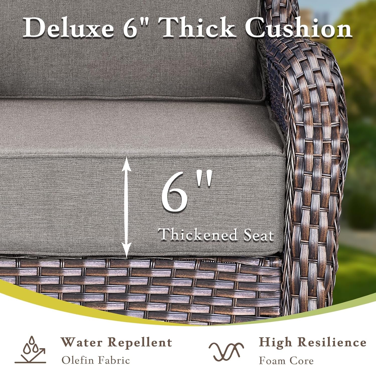 Luxury High Back Outdoor Furniture with 6-Inch Extra Thick Cushions, Patio Furniture Set with Fire Pit Table & Swivel Chairs, 9 PCS Wicker Conversation Set for Yard, Deck, Poolside, Brown/Grey