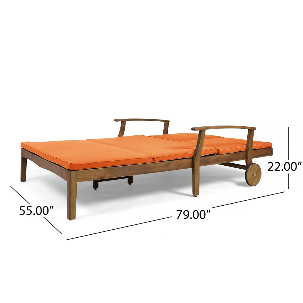 Outdoor Adjustable Double Chaise Lounge with Water Resistant Cushions