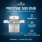 Prestige 500 4-Burner Propane Gas Grill in Stainless Steel with Infrared Side and Rear Burners and Rotisserie Kit