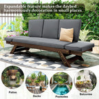 Outdoor Adjustable Patio Wooden Daybed Sofa Chaise Lounge with Cushions