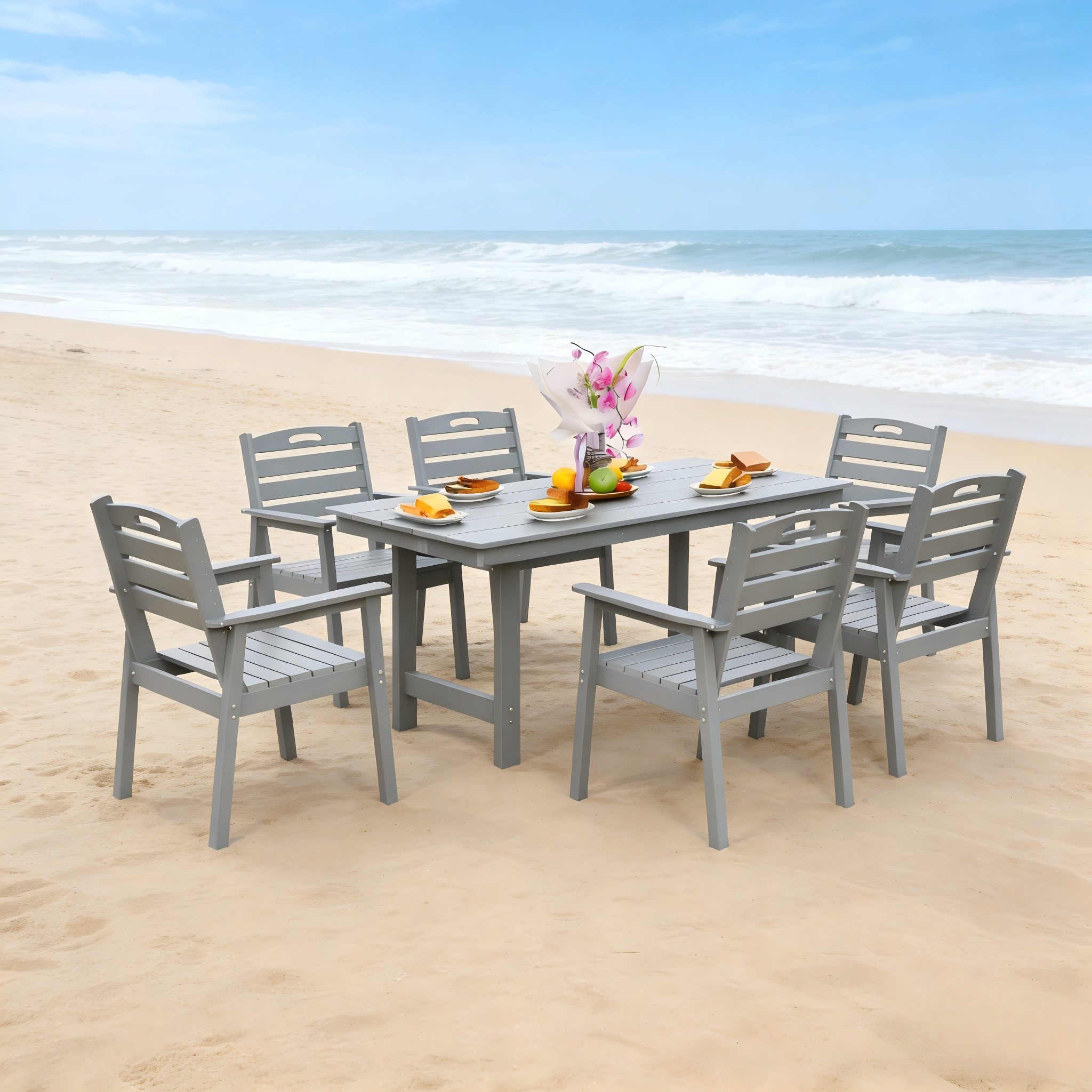Outdoor Patio Dining Set - Table and Six Chairs
