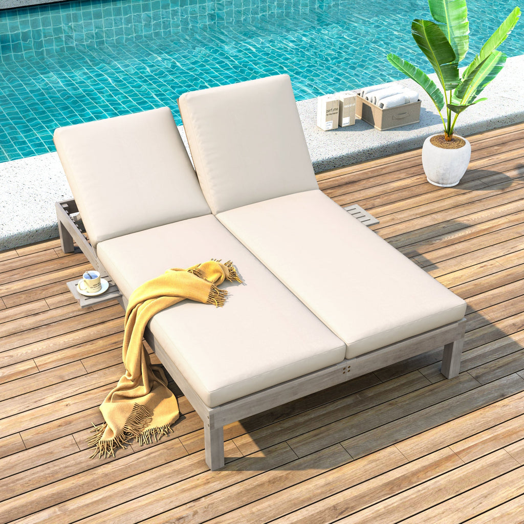 5-Position Adjustable Backrest Double Chaise Lounge Outdoor