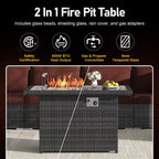 15-Piece Large Size Gray Wicker Patio Conversation Sofa Set with Dark Red Cushions Fire Pit Table and Coffee Tables