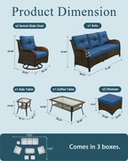 Patio Furniture Set, 7PCS Outdoor Wicker Conversation Set with 6" Thick Cushions, High Back Rattan Sofa & Swivel Rocker Chairs, Weather Resistant Olefin Fabric for Garden, Poolside, Navy Blue