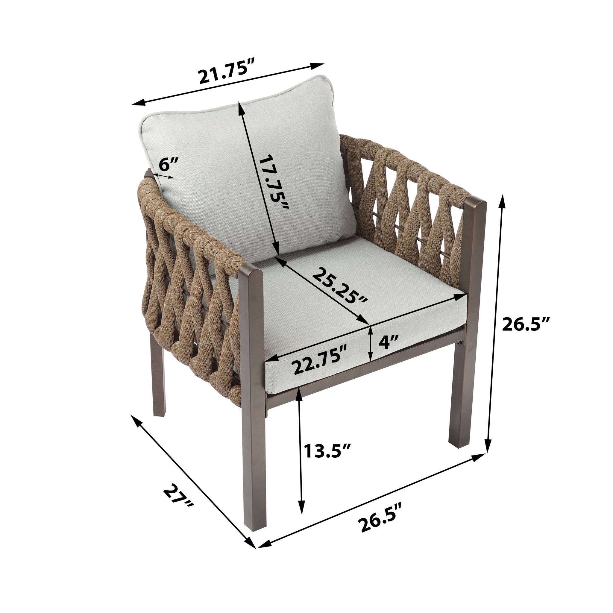 2- Piece Outdoor Metal Patio Club Chair with Cushions