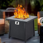28 Inch Gas Fire Pit Outdoor Firepit Table, 50000BTU Rectangle Propane Fire Table with Lid & Lava Rock for outside Garden Backyard Deck Patio, CSA Safety Certified