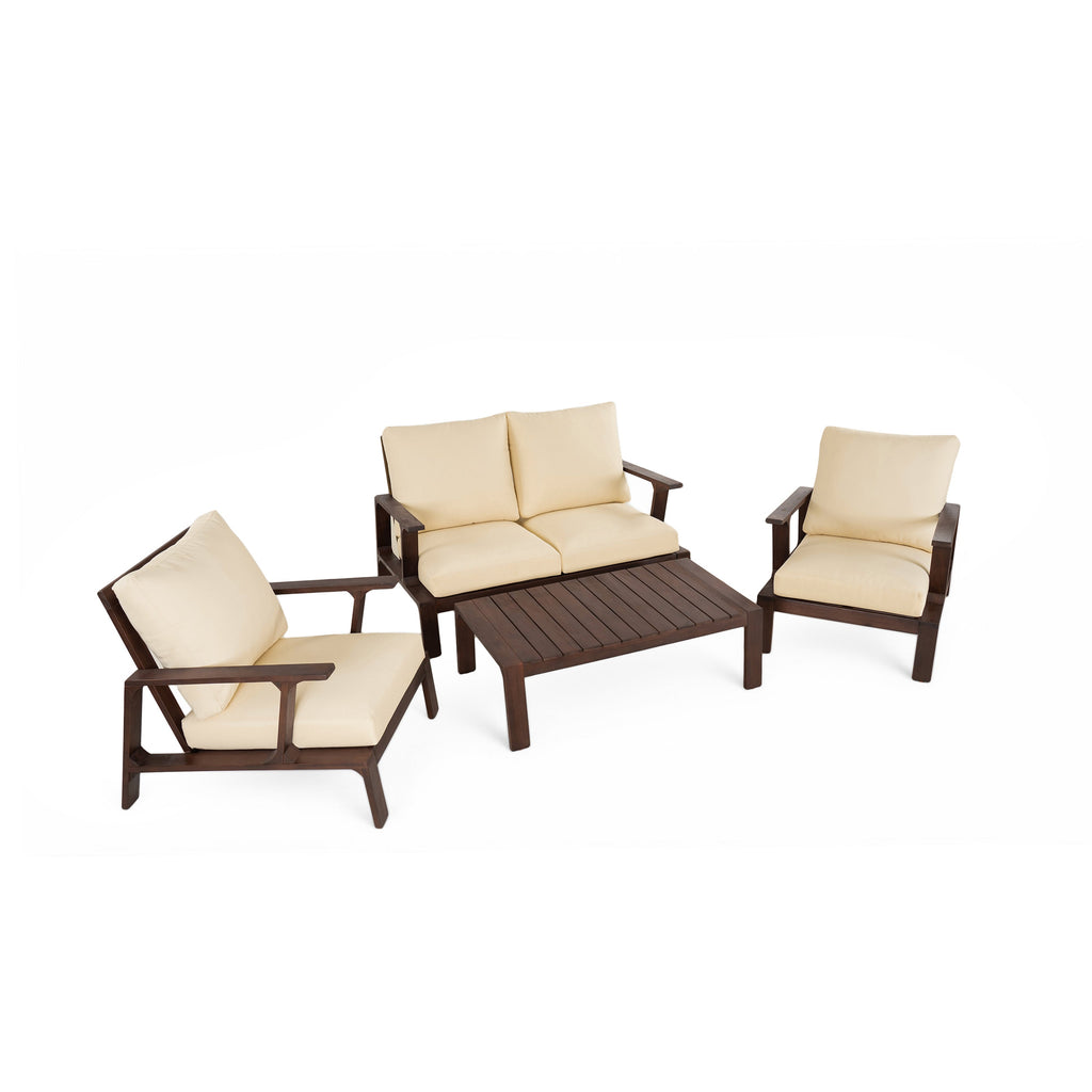 4- Piece Outdoor Sofa Set with Cushions and Coffee Table